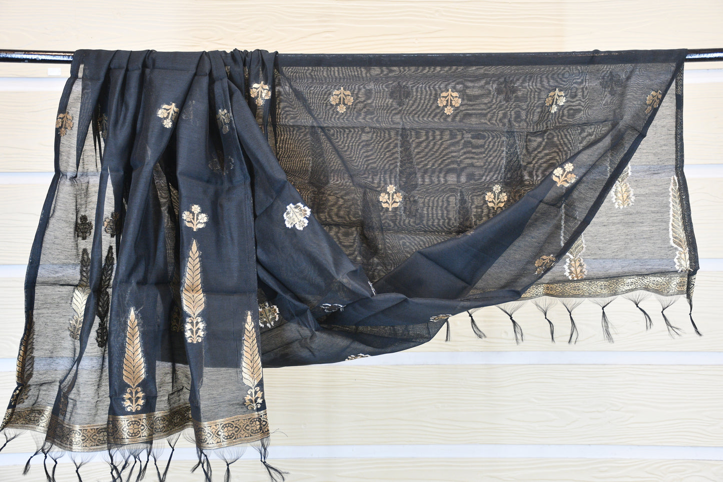 Regal Black & Gold Chanderi Silk Dress Material