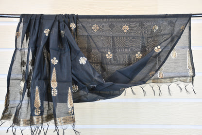 Regal Black & Gold Chanderi Silk Dress Material