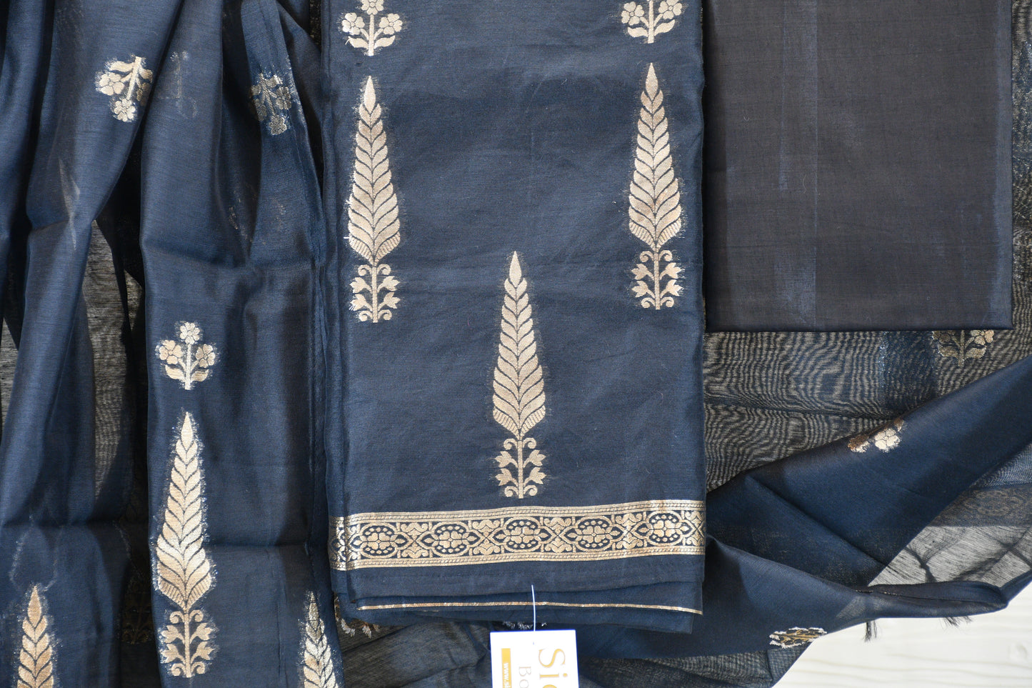 Regal Black & Gold Chanderi Silk Dress Material