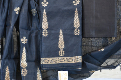 Regal Black & Gold Chanderi Silk Dress Material