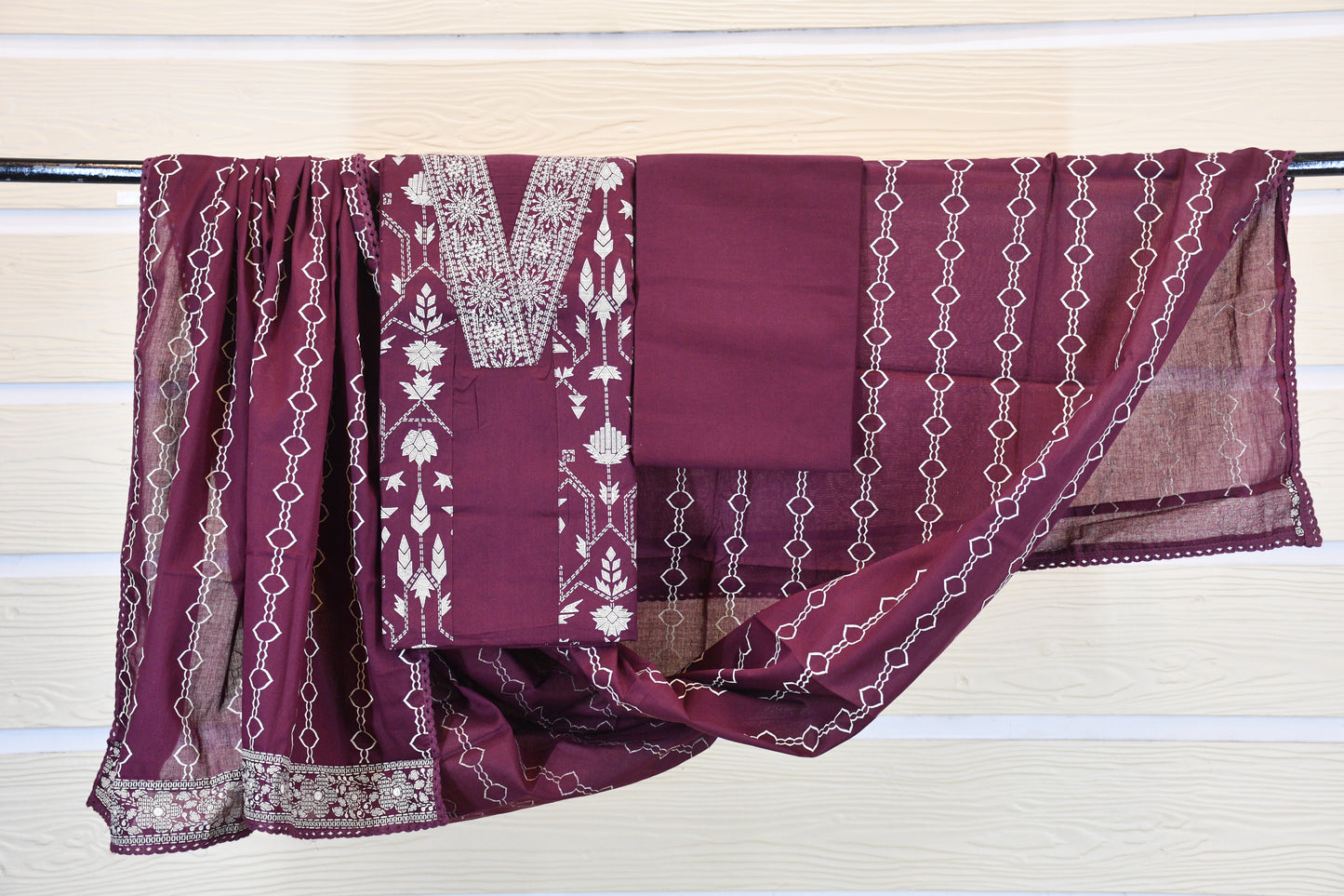 Elegant Deep Plum Hand block Printed Dress Material