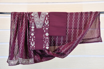 Elegant Deep Plum Hand block Printed Dress Material