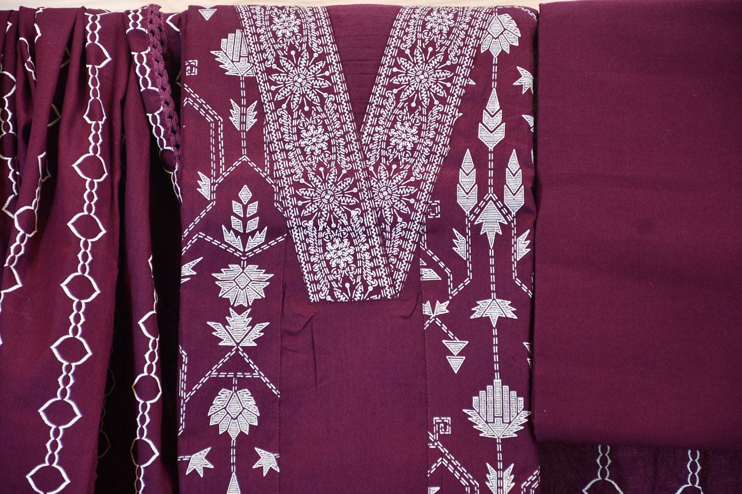Elegant Deep Plum Hand block Printed Dress Material