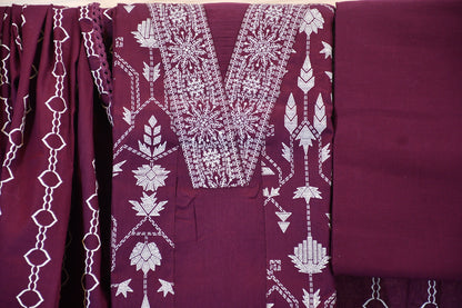 Elegant Deep Plum Hand block Printed Dress Material