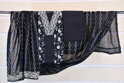 Black Elegant Printed Dress Material