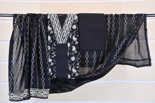 Black Elegant Printed Dress Material