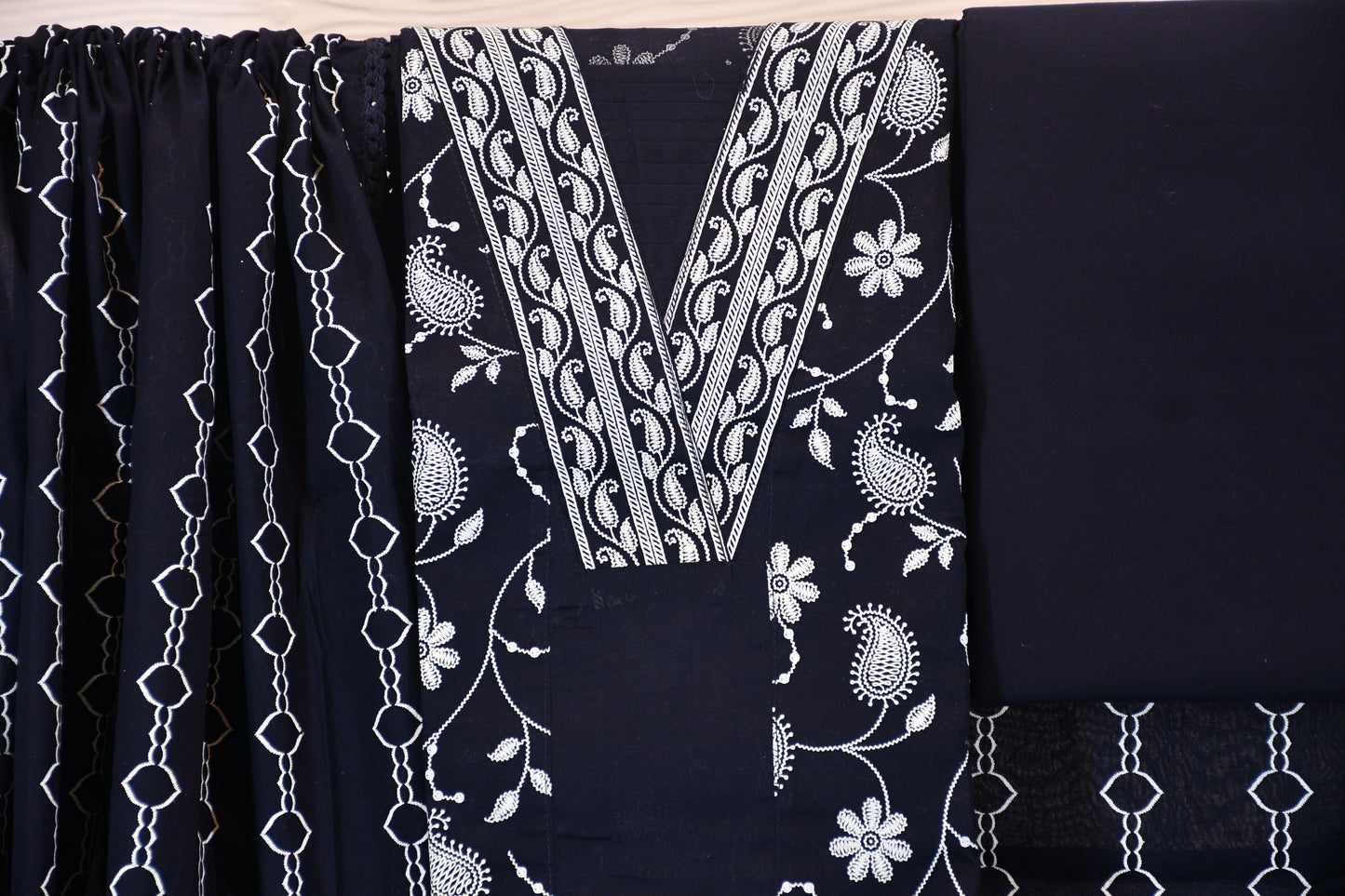 Black Elegant Printed Dress Material