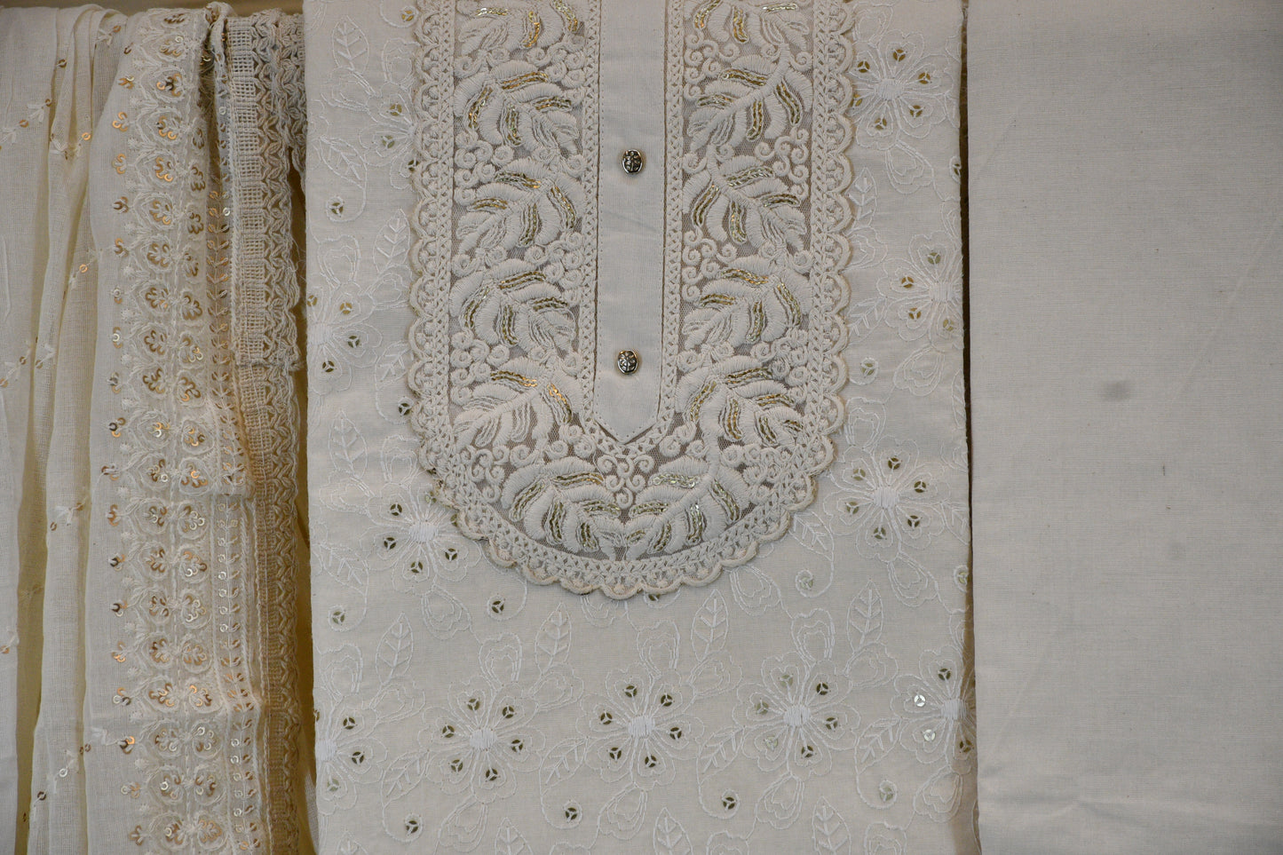 White Embroidery Dress Material