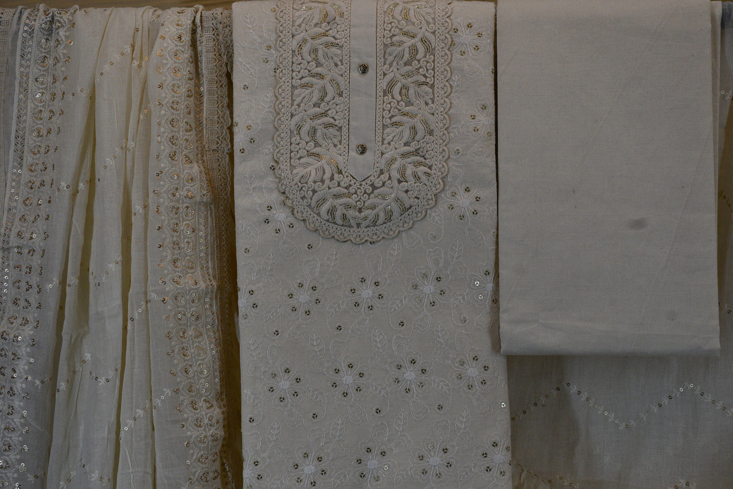 White Embroidery Dress Material