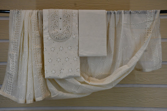 White Embroidery Dress Material