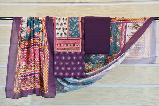 Royal Purple Printed Cotton Suit Set