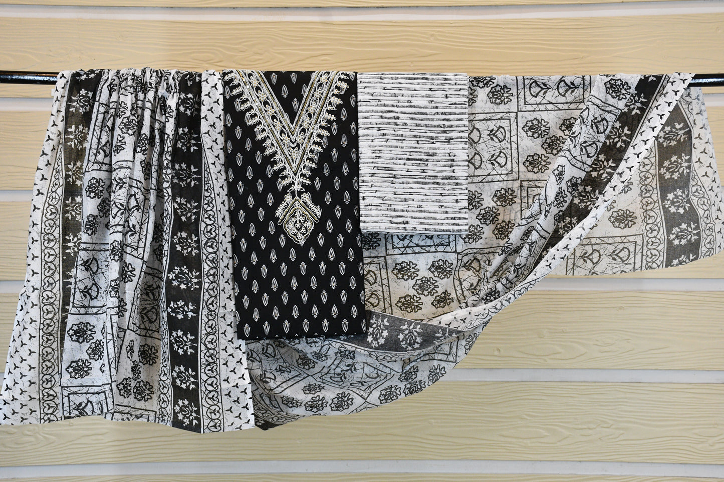 Black & White Printed Cotton Suit Set