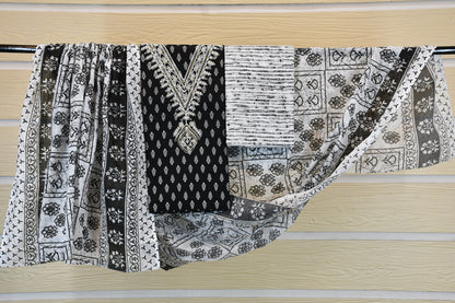 Black & White Printed Cotton Suit Set
