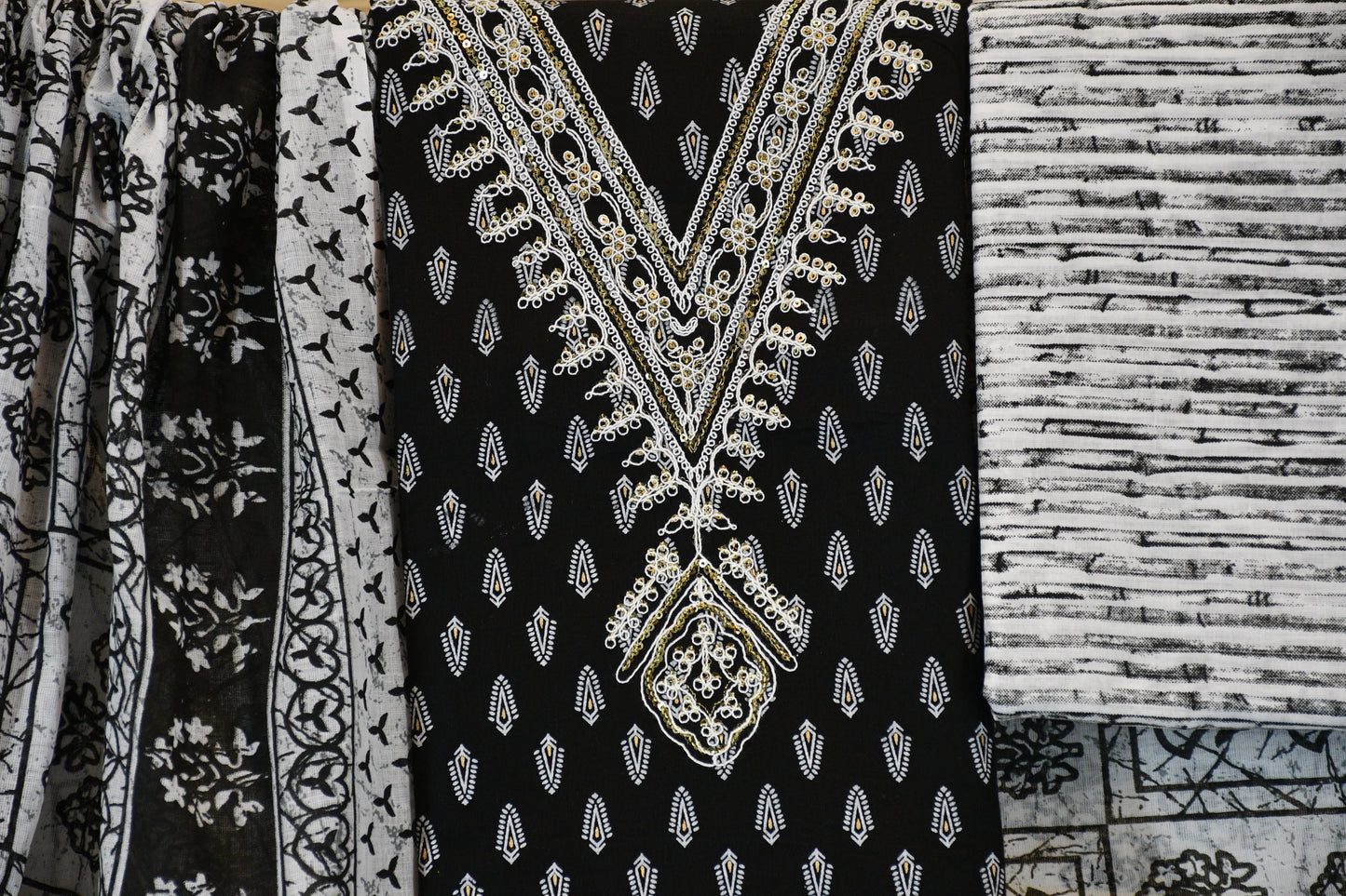 Black & White Printed Cotton Suit Set