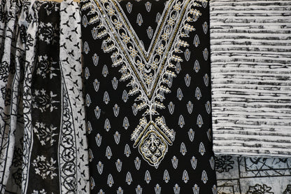 Black & White Printed Cotton Suit Set