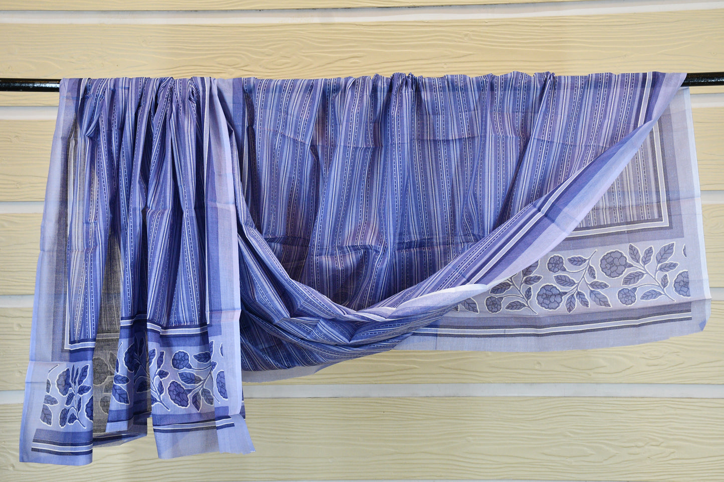 Blue Floral Stripe Cotton Suit Set