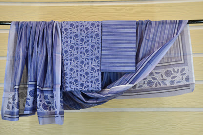 Blue Floral Stripe Cotton Suit Set