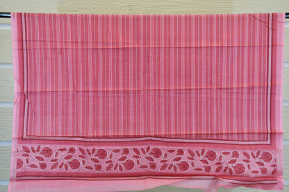 Rose Pink Floral Stripe Cotton Suit Set