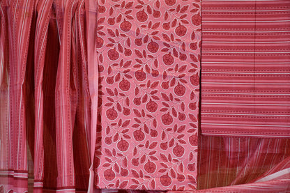 Rose Pink Floral Stripe Cotton Suit Set