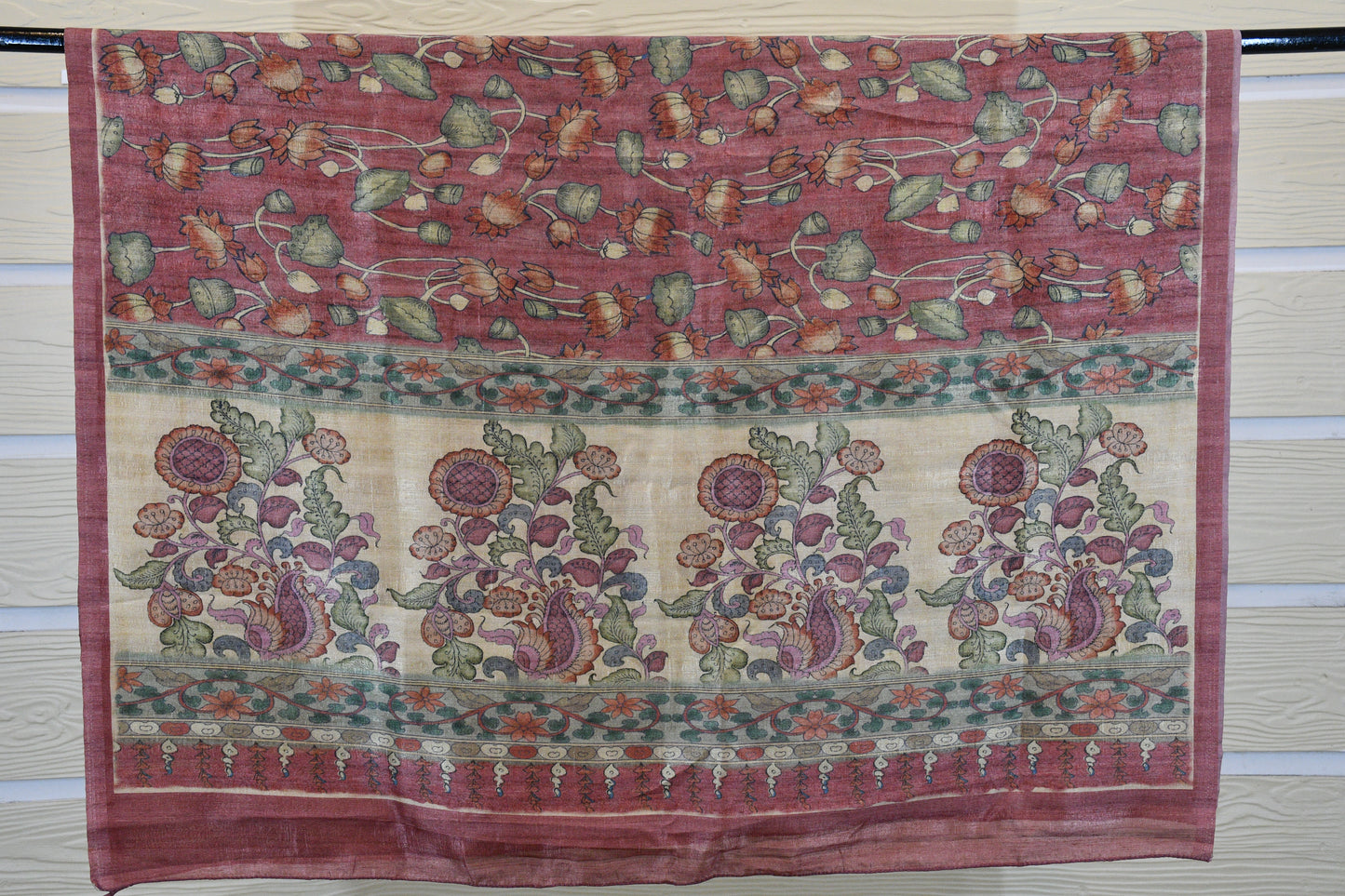 Rust Bloom – Printed & Embroidered Dress Material with Woven Floral Dupatta