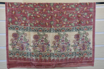 Rust Bloom – Printed & Embroidered Dress Material with Woven Floral Dupatta