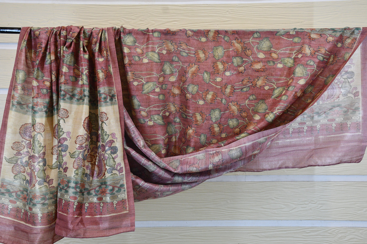 Rust Bloom – Printed & Embroidered Dress Material with Woven Floral Dupatta