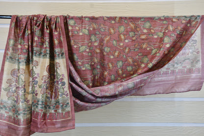 Rust Bloom – Printed & Embroidered Dress Material with Woven Floral Dupatta