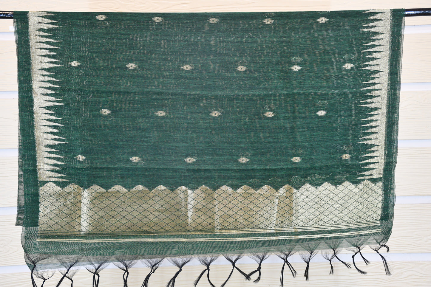Bottle Green Elegance – Pure Ghicha Silk Dress Material with Zari Dupatta