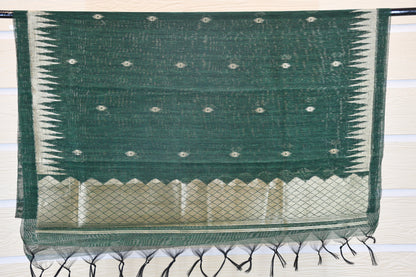 Bottle Green Elegance – Pure Ghicha Silk Dress Material with Zari Dupatta