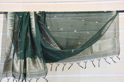 Bottle Green Elegance – Pure Ghicha Silk Dress Material with Zari Dupatta