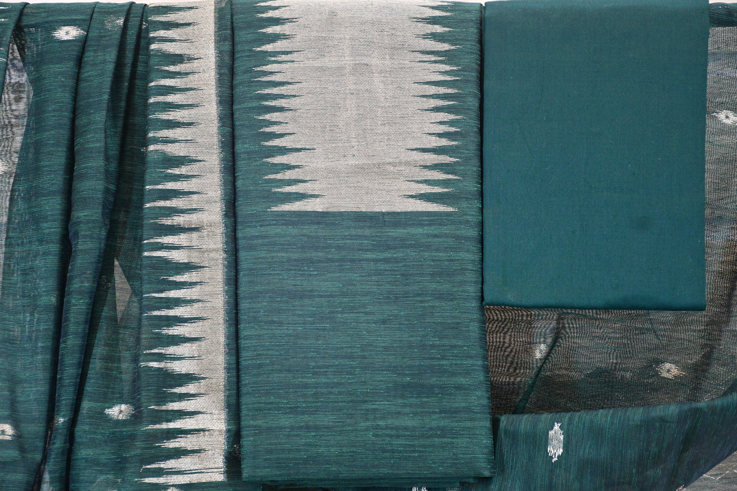 Bottle Green Elegance – Pure Ghicha Silk Dress Material with Zari Dupatta