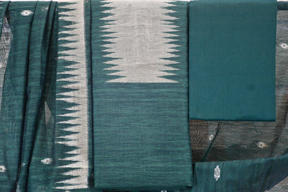 Bottle Green Elegance – Pure Ghicha Silk Dress Material with Zari Dupatta