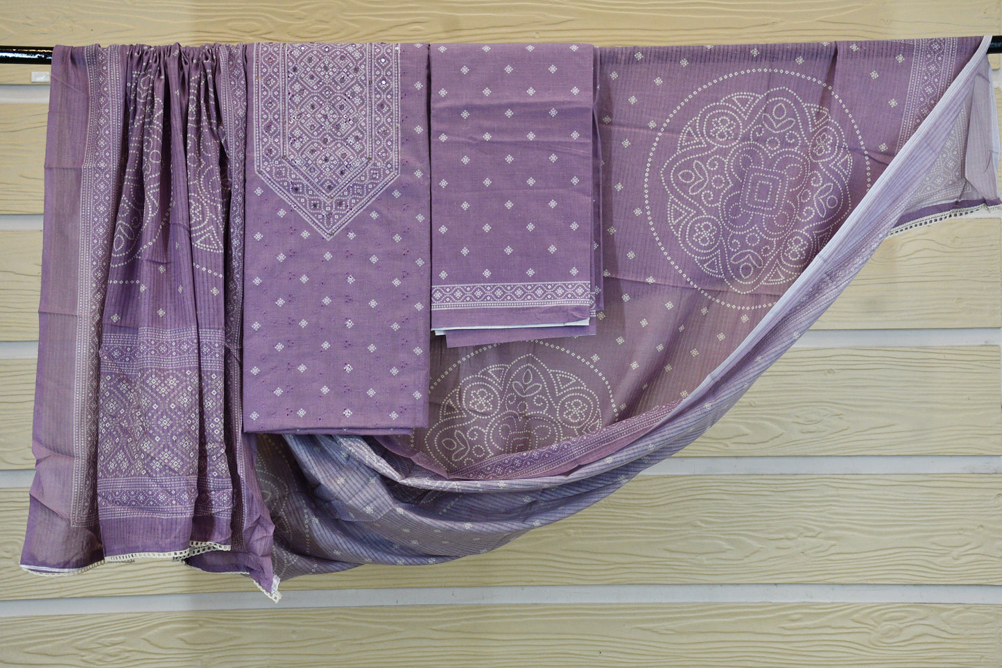 Lilac Chikankari & Hand Block Printed Cotton Dress Material