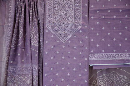 Lilac Chikankari & Hand Block Printed Cotton Dress Material