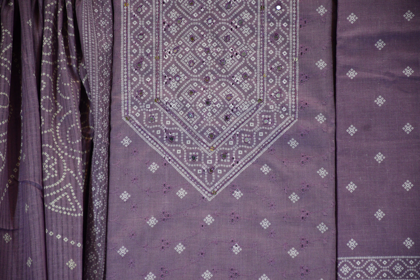 Lilac Chikankari & Hand Block Printed Cotton Dress Material