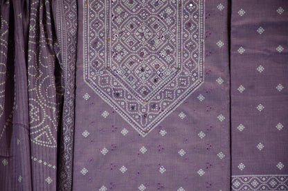 Lilac Chikankari & Hand Block Printed Cotton Dress Material