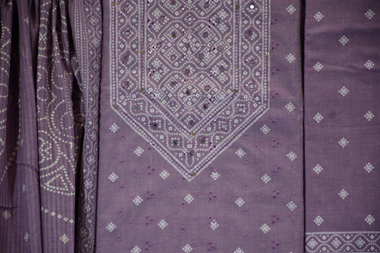 Lilac Chikankari & Hand Block Printed Cotton Dress Material