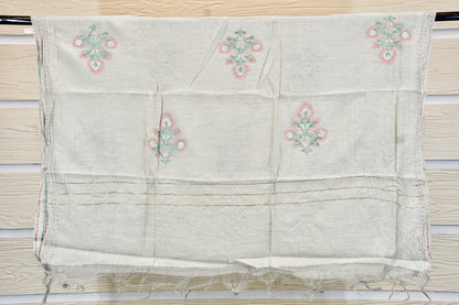Khadi Cotton Dress Material with Floral Embroidered Neck & Dupatta