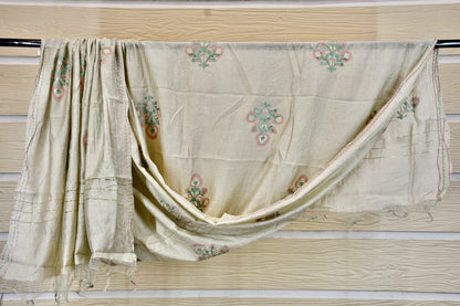 Khadi Cotton Dress Material with Floral Embroidered Neck & Dupatta