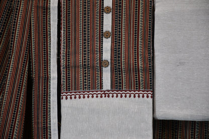 Cotton Jute Dress Material & Printed Dupatta Set