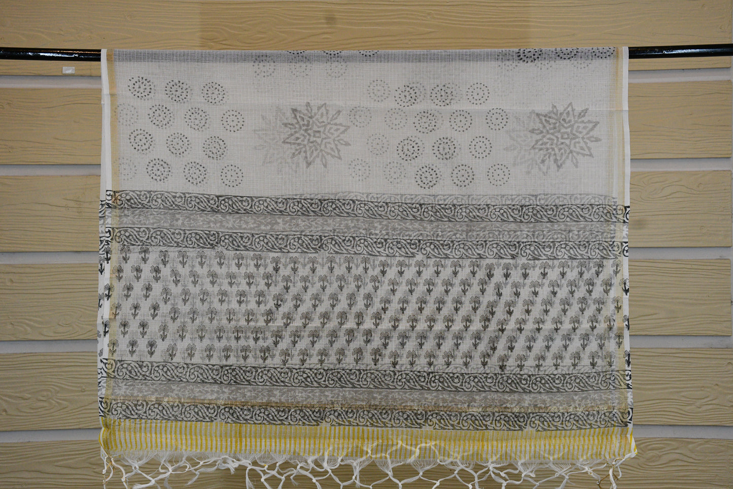 White Hand Block Printed Cotton Dress Material & Kota Doria Dupatta