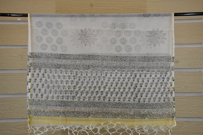 White Hand Block Printed Cotton Dress Material & Kota Doria Dupatta