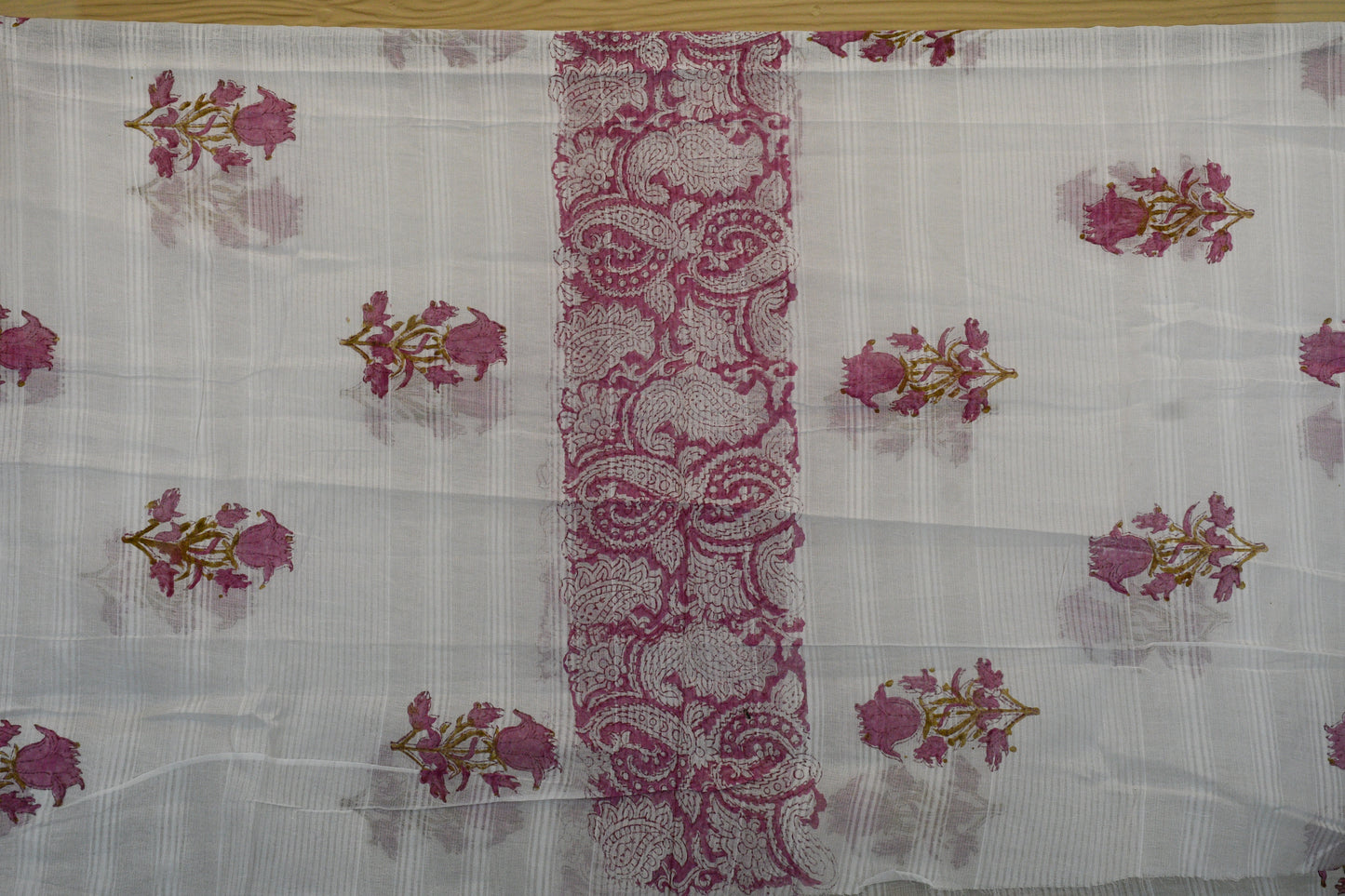 White & Pink Hand Block Printed Cotton Dress Material