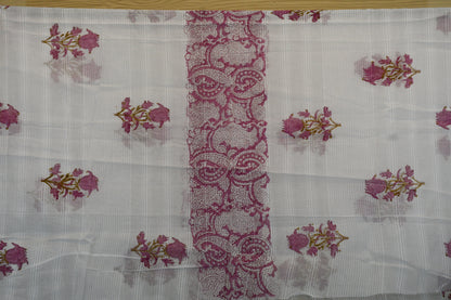 White & Pink Hand Block Printed Cotton Dress Material