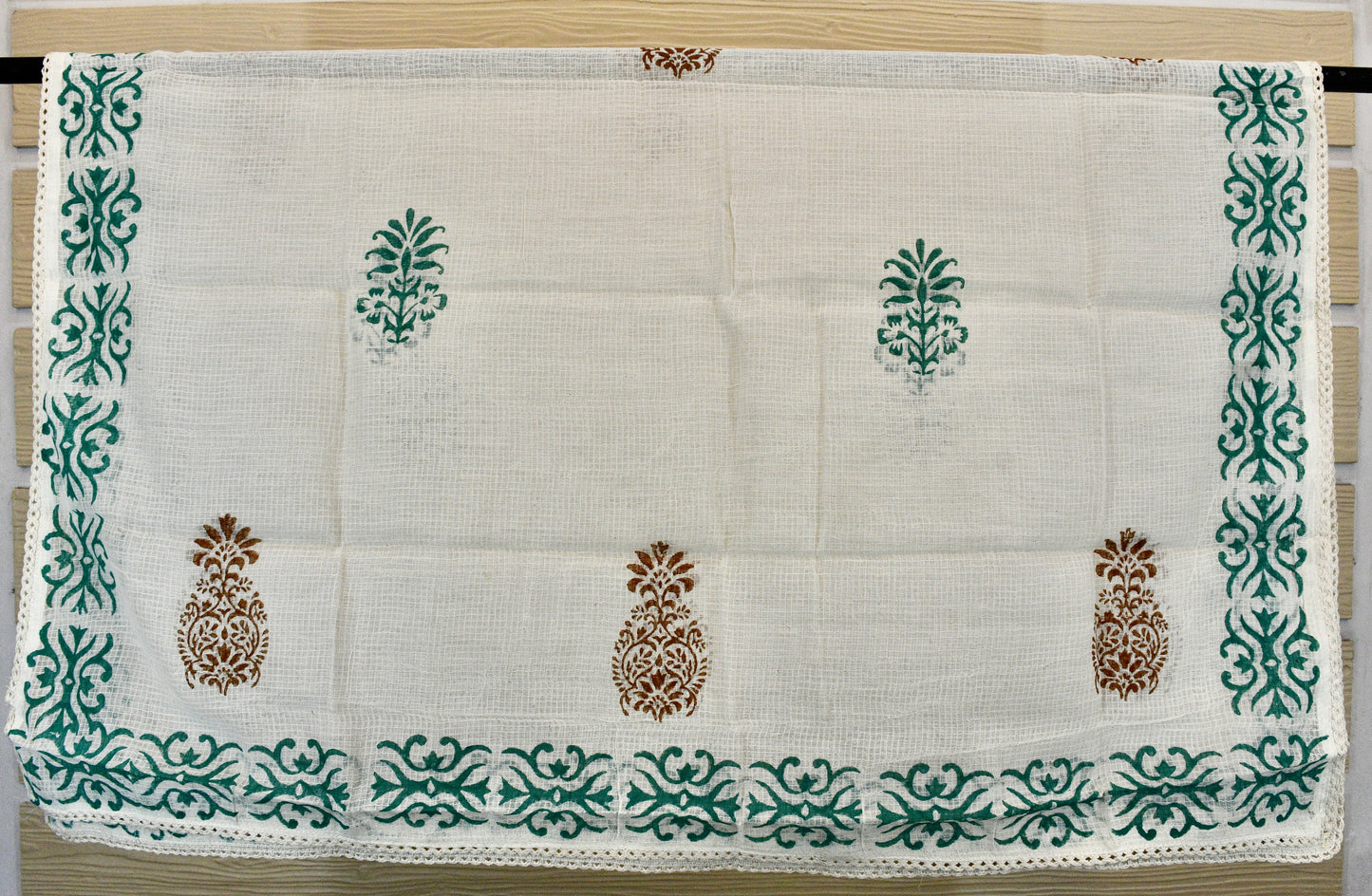 Turquoise Cotton Dress Material with White Bottom & Printed Dupatta