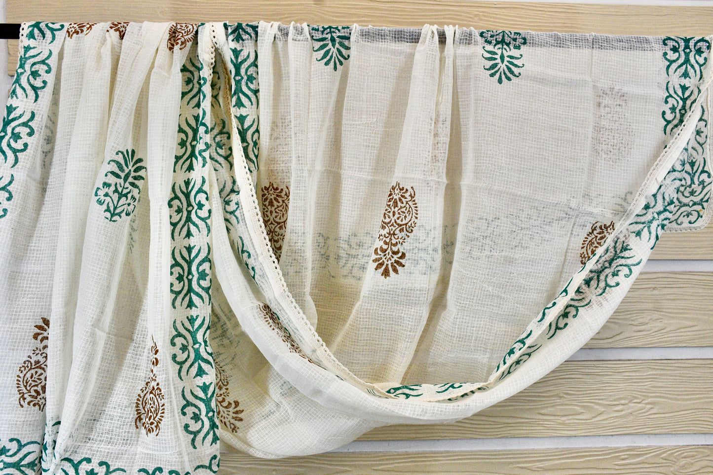 Turquoise Cotton Dress Material with White Bottom & Printed Dupatta