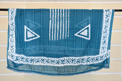 Blue Dabu Printed Cotton Dress Material with Batik Bottom & Dupatta Set