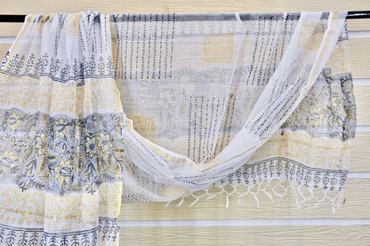 Blue & Yellow Hand Block Printed Cotton Dress Material with Kota Doria Dupatta