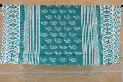 Blue Cotton Dress Material with Keri Motif & Printed Bottom Dupatta Set