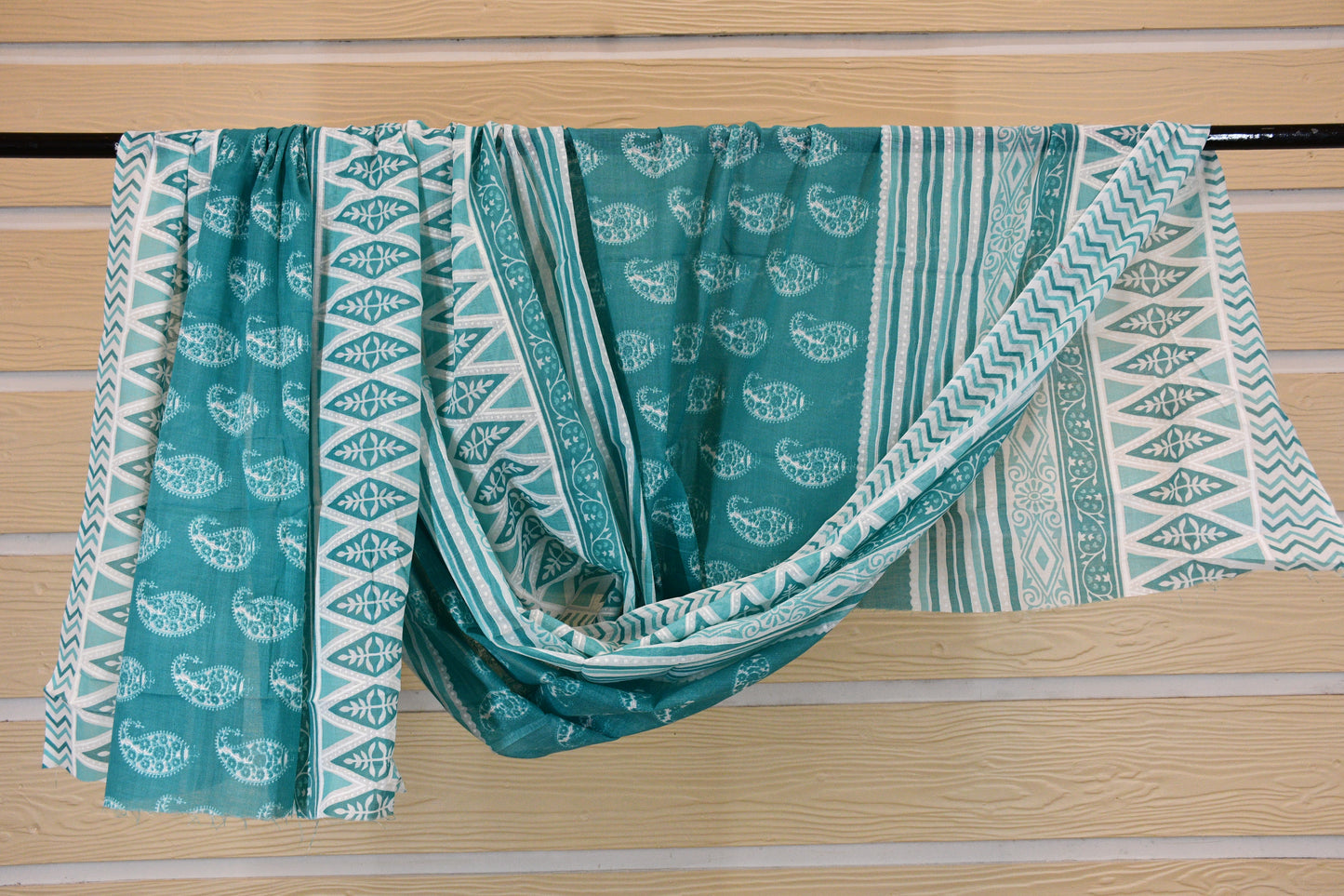 Blue Cotton Dress Material with Keri Motif & Printed Bottom Dupatta Set